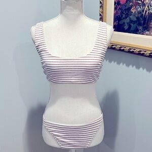 White bikini set with subtle sparkle rose gold stripes! Huge hit!